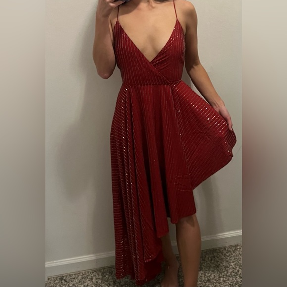 Lovers + Friends Midi Caterina Dress Beaded Embellished
Red Hi Low V Neck XS - Picture 8 of 9